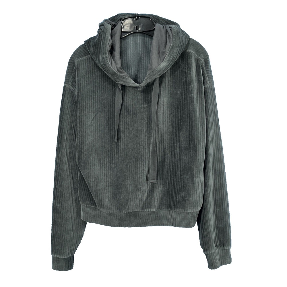 ABERCROMBIE & FITCH Women's GRAY Ribbed Velour/Velvet PULLOVER Hoodie/Top Sz M